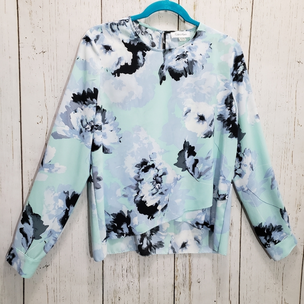 Calvin Klein Long Sleeve Watercolor Floral Blouse